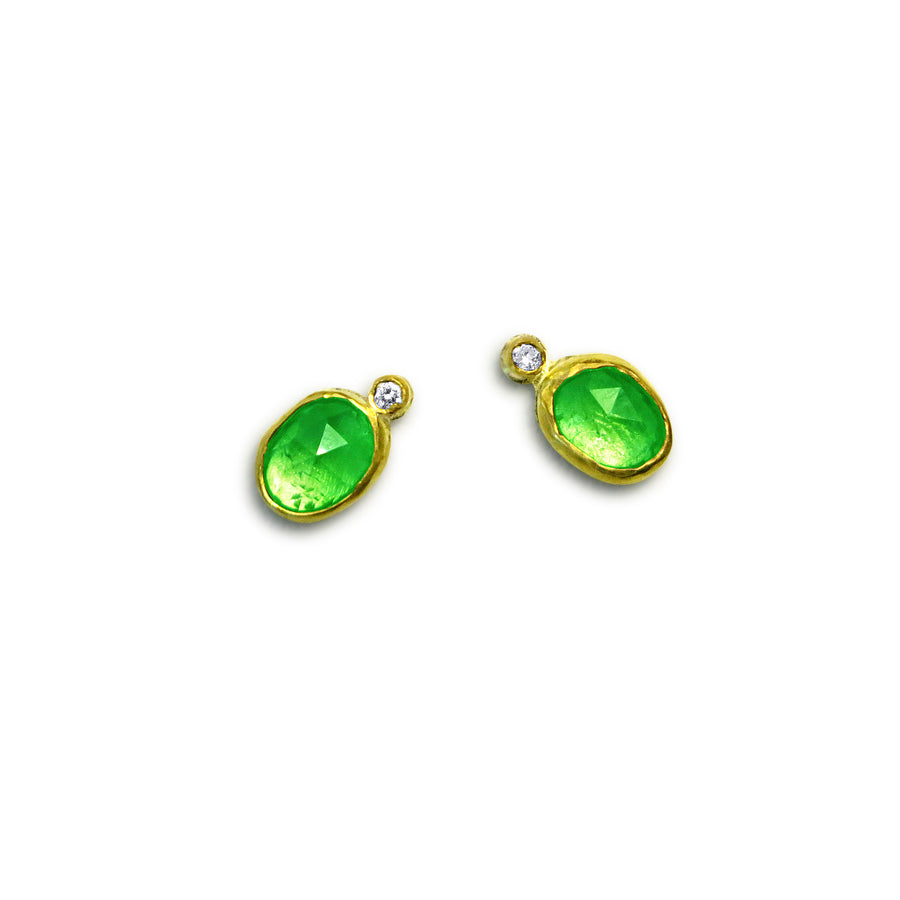 Green Tourmaline Diamond Stud Earrings