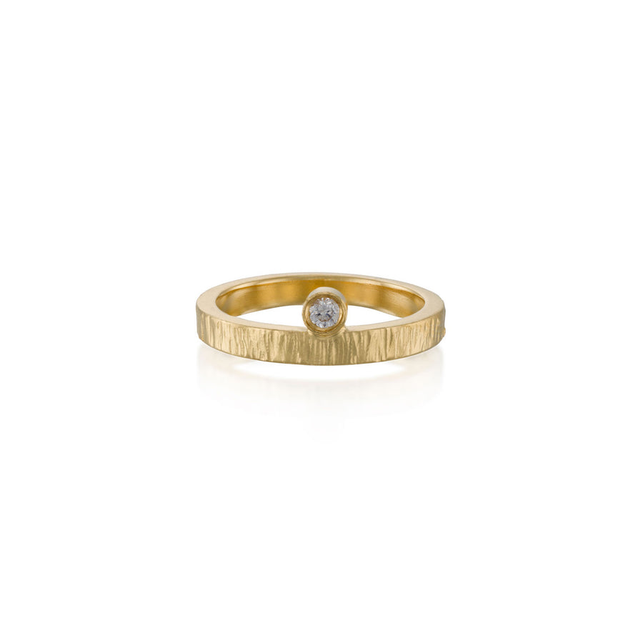 Solitaire Diamond Hammered Ring