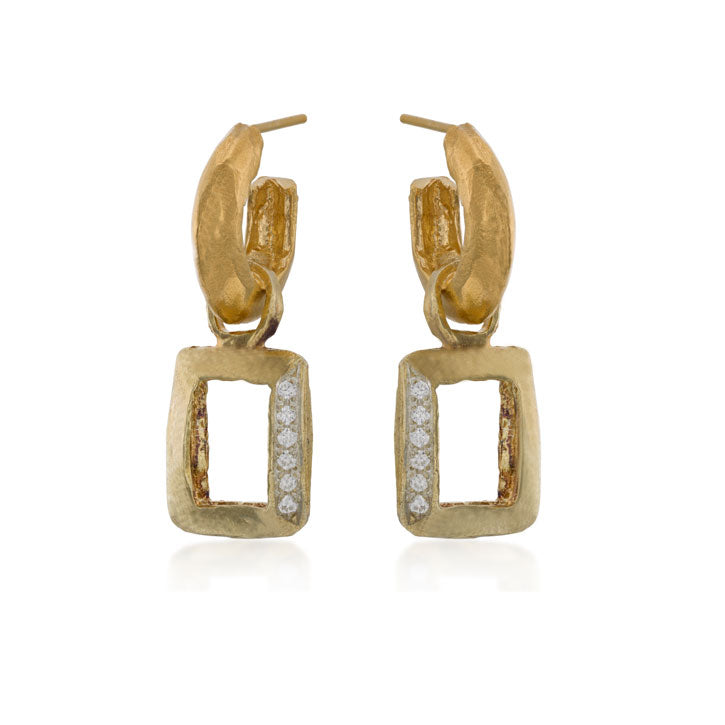 Diamond Hoop Earrings With Square Pendant