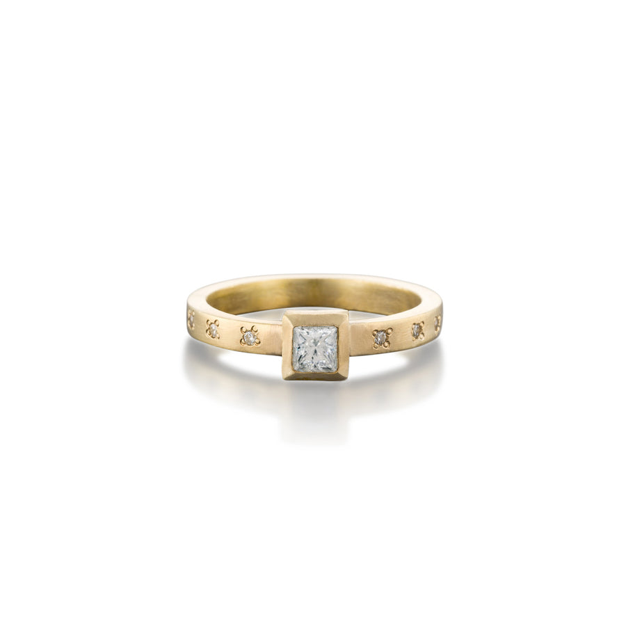 Princess Cut Yellow Ring With Diamond Cluster