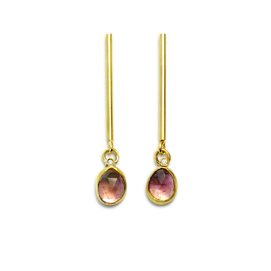 14k Stick Earrings with Pink Tourmaline